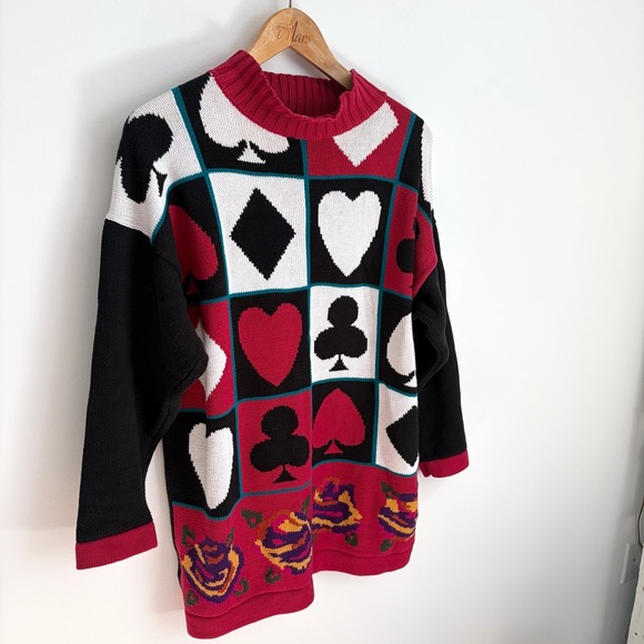 Vintage Playing Card Sweater - 100% Cotton - Size SP (Fits M) - Picture 3 of 5